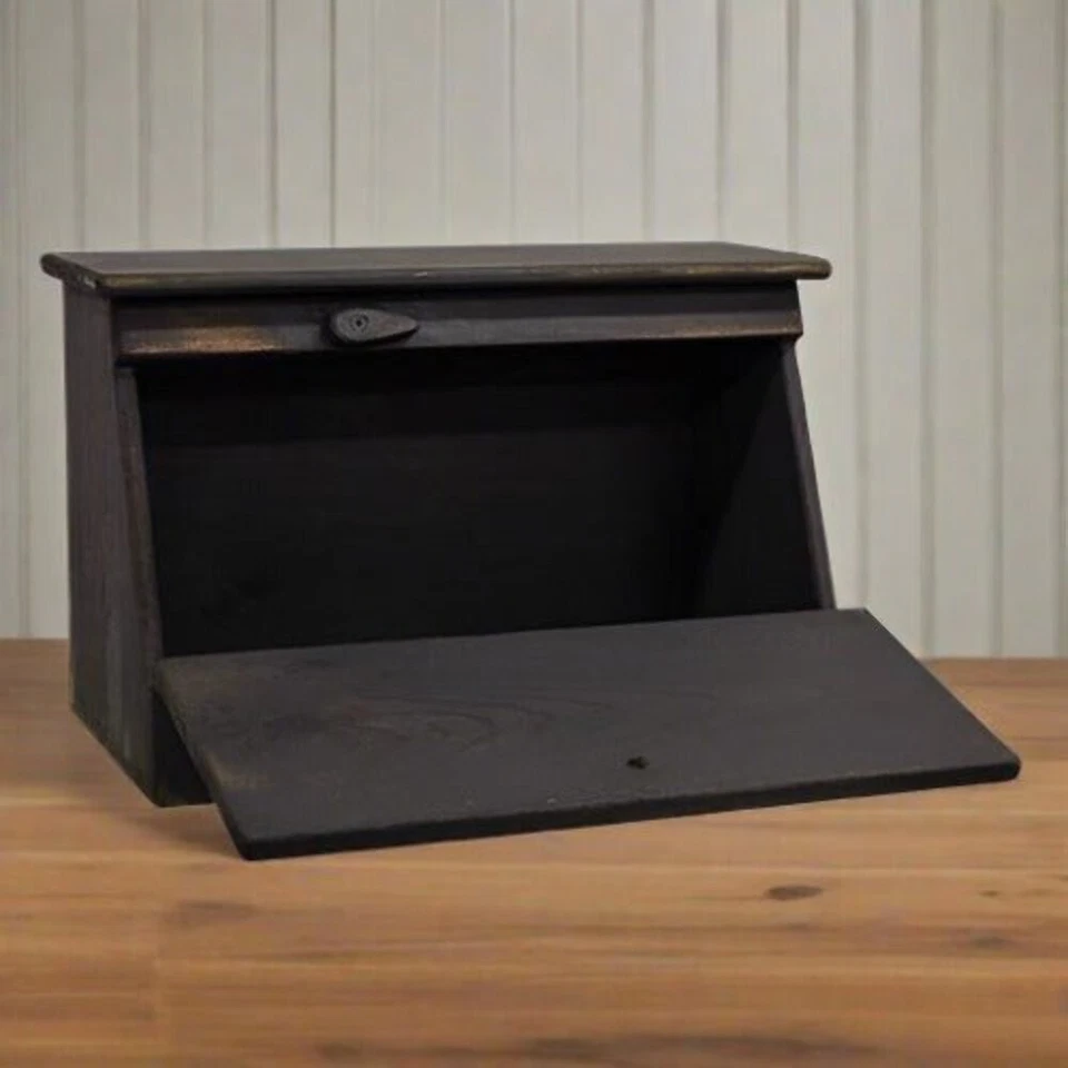 Primitive Handcrafted Distressed Black Wood Bread Box 16.5" - Image 2 of 4