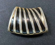 Vintage 1980s Gold Tone Black Enamel Scarf Holder Slide – Modernist Ribbed...
