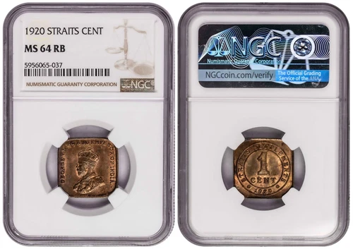 i-650292 Straits Settlements (British Malaysia) 1 Cent 1920. NGC MS 64 RB