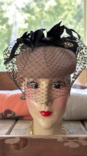 1940  s Pillbox Fascinator Wool Hat With Amazing Feather And Bow Accent