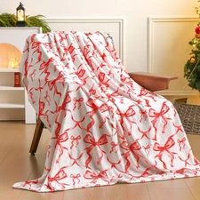 Buryeah Christmas Bow Throw Blanket Red Preppy Coquette Flannel Soft Cute Stuff