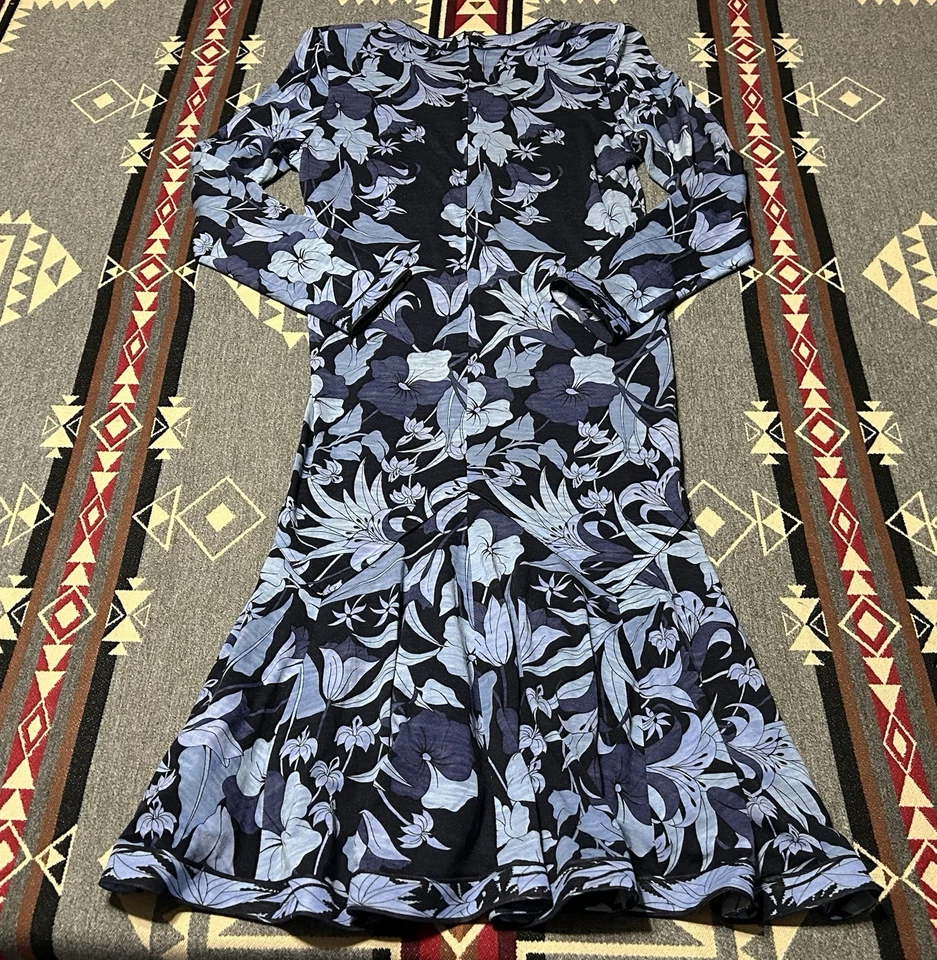 Vestido floral azul Averardo Bessi para mujer 10 años 70 seda lana vintage M8 Foto 2 de 4