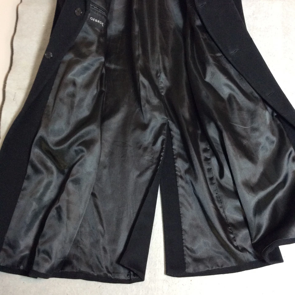 Abrigo George Negro Lana Para Hombre Talla 44L Largo Un Pecho Forrado Bolsillos Informal Foto 4 de 4
