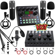 2 Condenser Microphone Podcast Equipment Bundle Studio Recording Kit Music Mixer