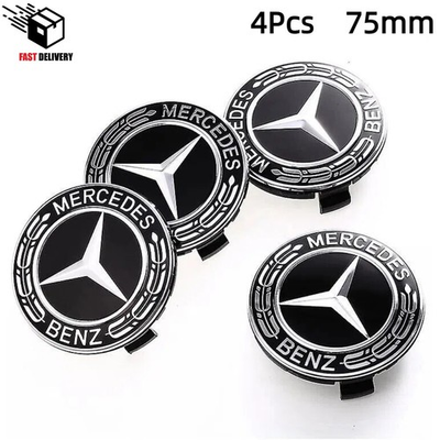 #ad #ad 4PCS For Mercedes Benz Wheel Rims Center Hub Caps Wreath AMG 75mm Black Classic $11.50