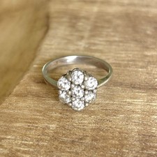 Costume Silver Floral Cluster Ring Size P