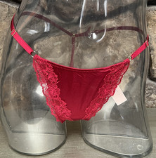 Victoria's Secret Satin  Lace V-STRING THONG Panty Sz L RED LACQUER NWT 18.95