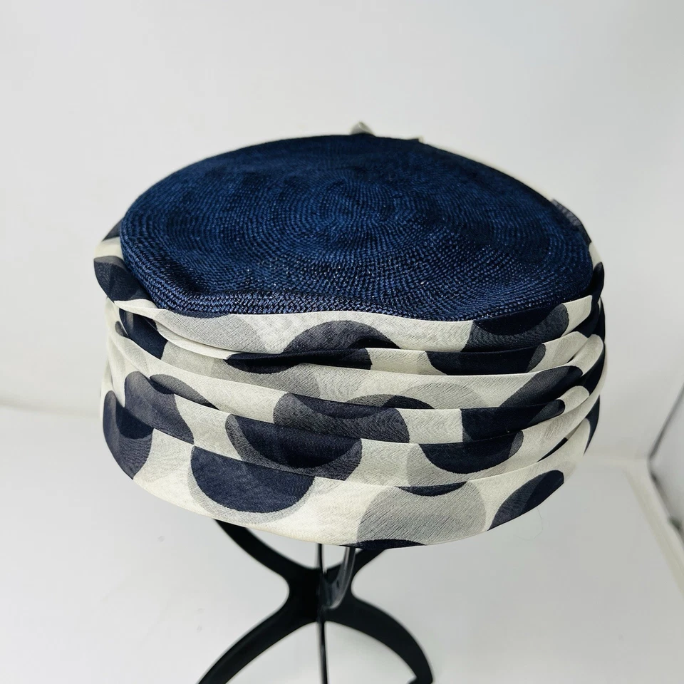 Tecido azul vintage com fitas chapéu moda feminina Bullocks Wilshire EUA - Imagem 4 de 4