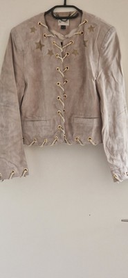 Velour Leder Jacke Von Heine,Apart Gr34 Sand Mit Goldene Sterne Vintage