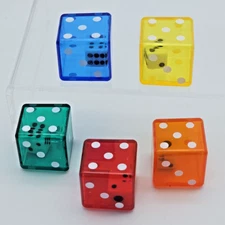5PK: D6 Double Six Sided Dice In Dice Novelty 3/4" Red Blue Green Yellow Orange