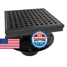 WEBANG 6 Inch Square Shower Drain Black Floor Drain with Flange Square Holes Pat
