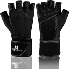 Rimsports Premium Leather Cross Training Wrist WRAP Gloves, Solid Black, S