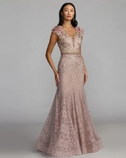 Mac Duggal 79368 Embroidered Size 12 Illusion Appliqued Trumpet Gown Mocha NWT