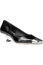 Donald Pliner Black Patent Leather Metal Cap Toe Kitten Heels