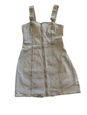 Forever 21 Denim Dress Womens Sm Blue Jean Bodycon Mini Overall Zip Front