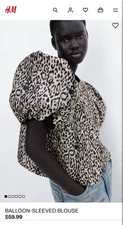 H&M Leopard Print Leopard Cheetah Balloon Sleeve Blouse Size M