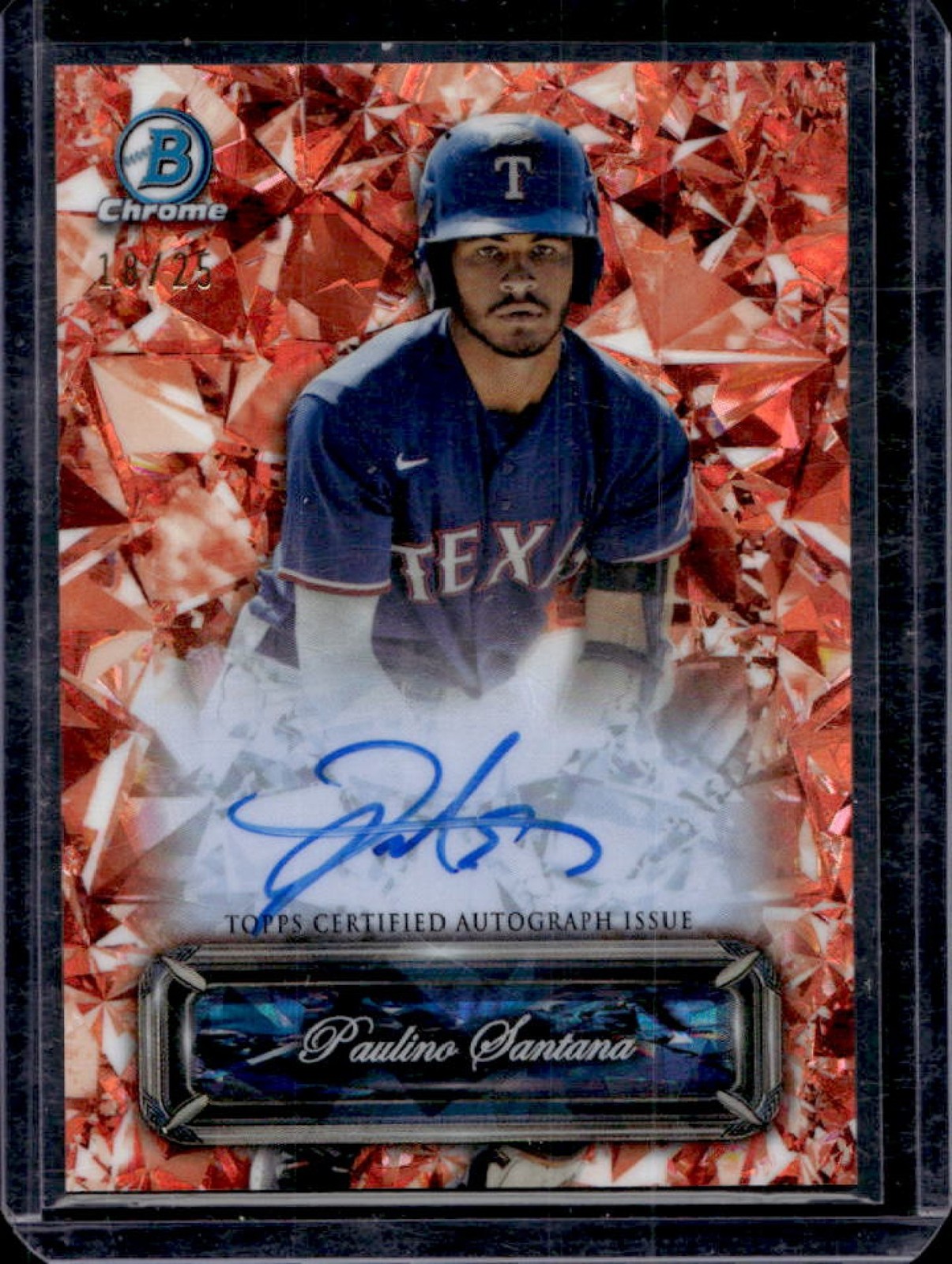 2024 Bowman Chrome Sapphire Paulino Santana Selections Auto Refractor Orange /25
