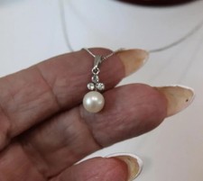 Vintage 12k White Gold Filled Cultured Pearl Topaz Pendant Earring Set See Video