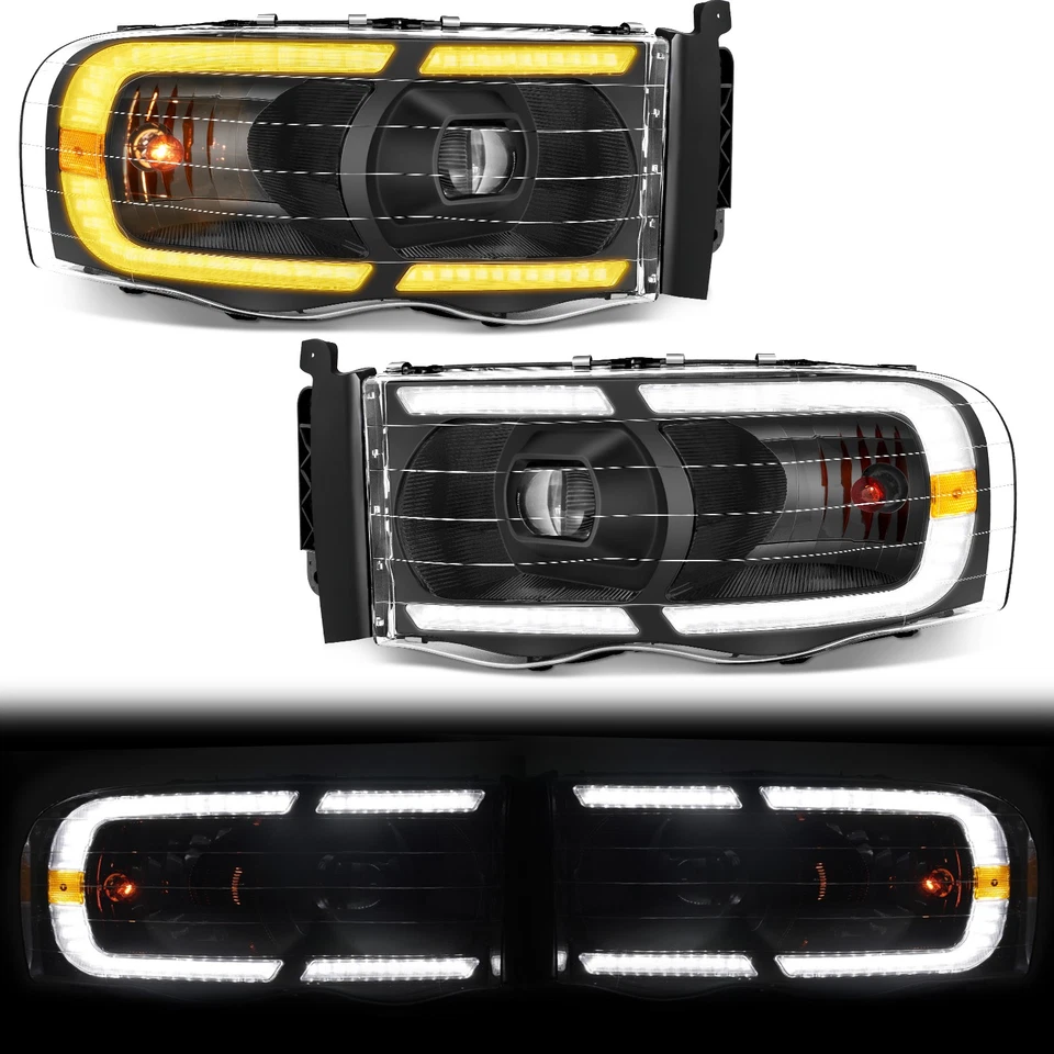 LED DRL Projector Headlights Sequential For 2002-2005 Dodge Ram 1500 2500 3500 - Image 3 of 4