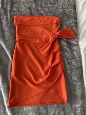 Pretty Little Thing Orange Tie Waist Bandeau Bodycon Dress Size 10 NEW