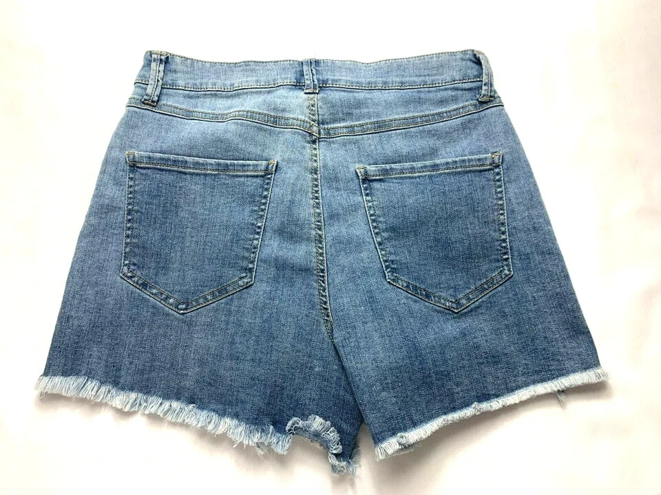 Rewash Womens Shorts SZ 5/27 Blue Denim High Rise Distressed Cut Off's Shorts