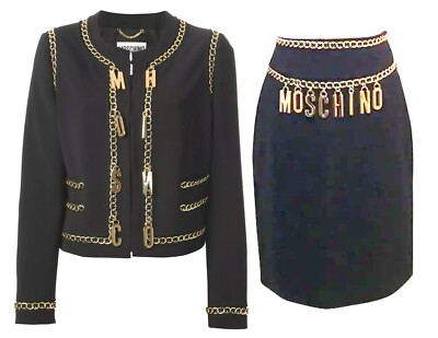 【関税込み】moschino Chain skirt Moschino Black Jacket Gold Chain Logo Letter Couture 2 PIECE