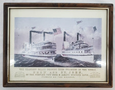 Drew & St. John Steam Paddle Wheel Ships/Hudson River ~ Lithograph ~ C.R.Parson