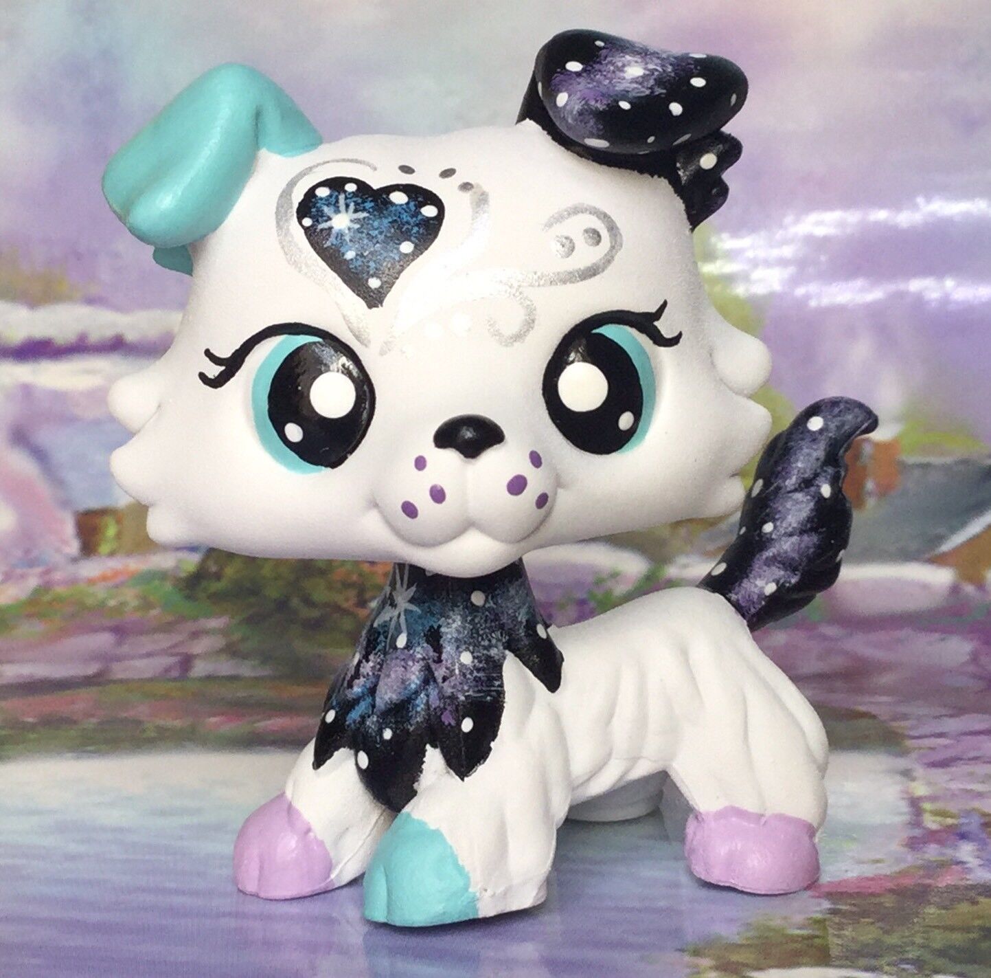 Littlest Pet Shop, Galaxy Dog Puppy, Collie OOAK Custom Hand Painted