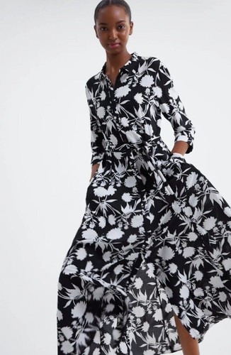 Zara Black White Floral Marilyn Maxi 