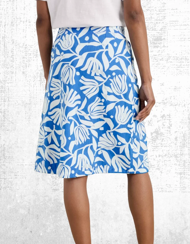 Women’s Seasalt Skirt Pot Organic Soft Cotton A Line Blue Floral Piant Cut - Image 4 of 4