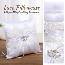 Personalised Wedding Rings Cushion Pillow with Rings Holder Ribbon Bow 20/15cm