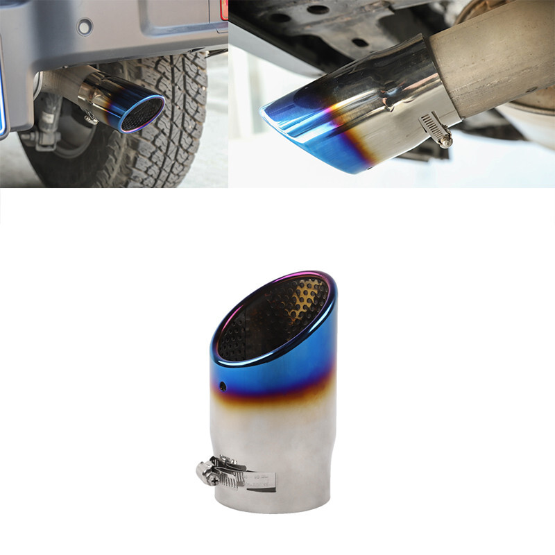 1Pc Chrome Blue Car 87mm Mufflers Rear Tail Exhause Pipe Steel Exhaust Tip Tube