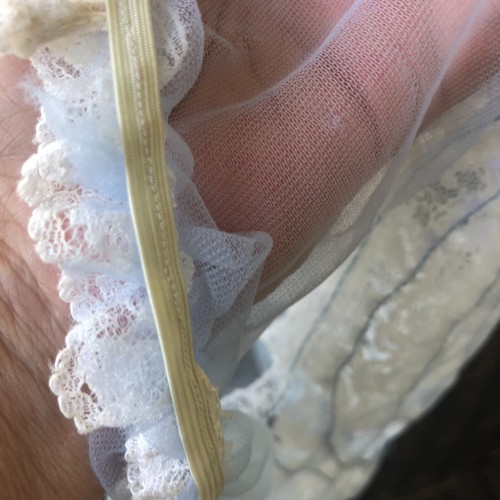 Antique Victorian Baby Blue Nylon Tulle with White Lace NIGHT CAP - Picture 6 of 7
