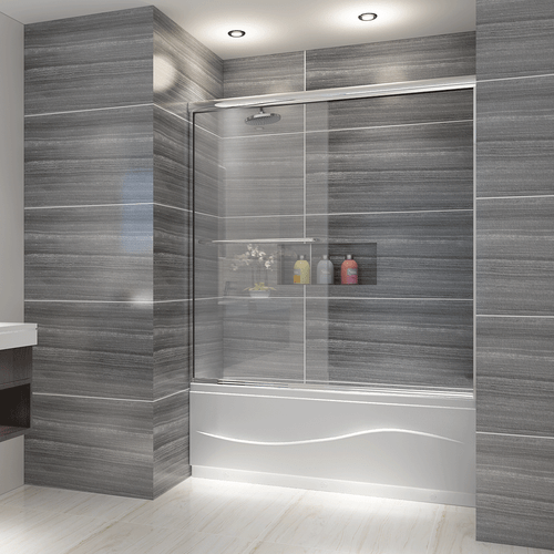 58.5"-60"W x 57.4"H Semi-Frameless Sliding Tub Shower Door 1/4'' Tempered Glass - Picture 3 of 12