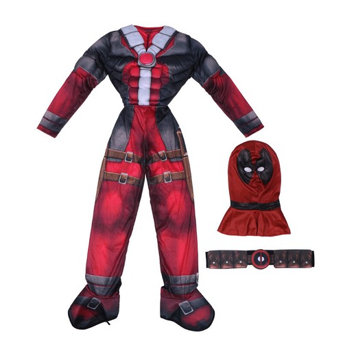 Kids Marvel Deadpool Muscle Costume Cosplay Boys Jumpsuit Mask Belt - Picture 2 of 5