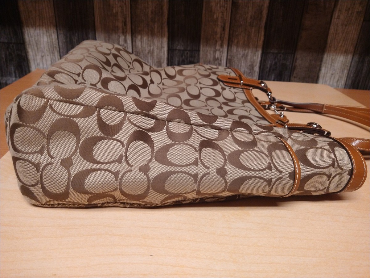 バッグ COACH COACH Black Silver Signature Jacquard Handbag Tote Bag