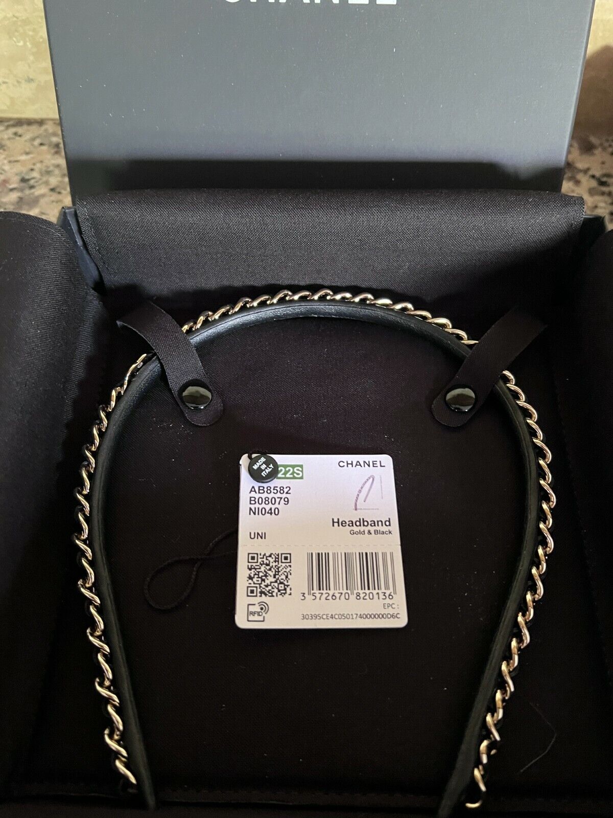 CHANEL 22S Classic Black Leather Gold Chain headband CC logo | eBay