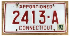 Connecticut 1986 APPORTIONED TRUCK License Plate 2413-A - First Year! RARE TAG
