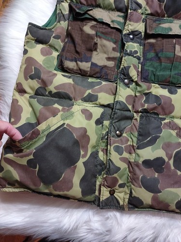 Vintage 10X Down Small Camouflage Puffer Snap Up Hunting Vest Duck Camo Pockets - Picture 9 of 11