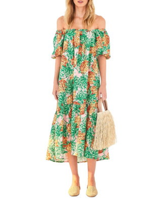 green emerald velvet dress Pineapple Ikat Green Long Sleeve Midi Dress main image 0