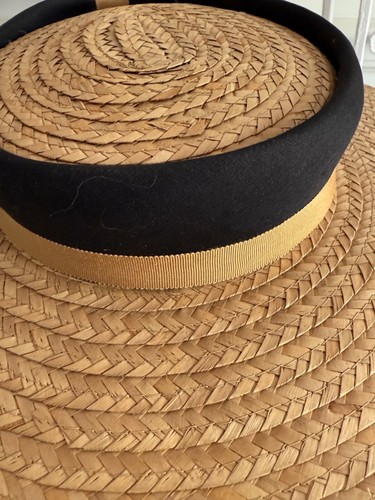 NWT Vintage Wide Brim Straw Hat w/ Bow By Penneys 20” Elegant - Picture 11 of 17