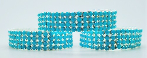 Blue color 4 Row Crystal Rhinestone Stretch fashion Bracelet Wedding Bridal - Picture 5 of 5