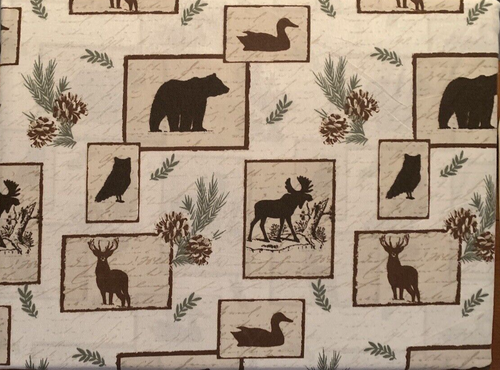 Vintage Lodge Queen Sheet Set Woodland Bears Moose Owls Ducks Pinecones Cabin - Picture 2 of 5