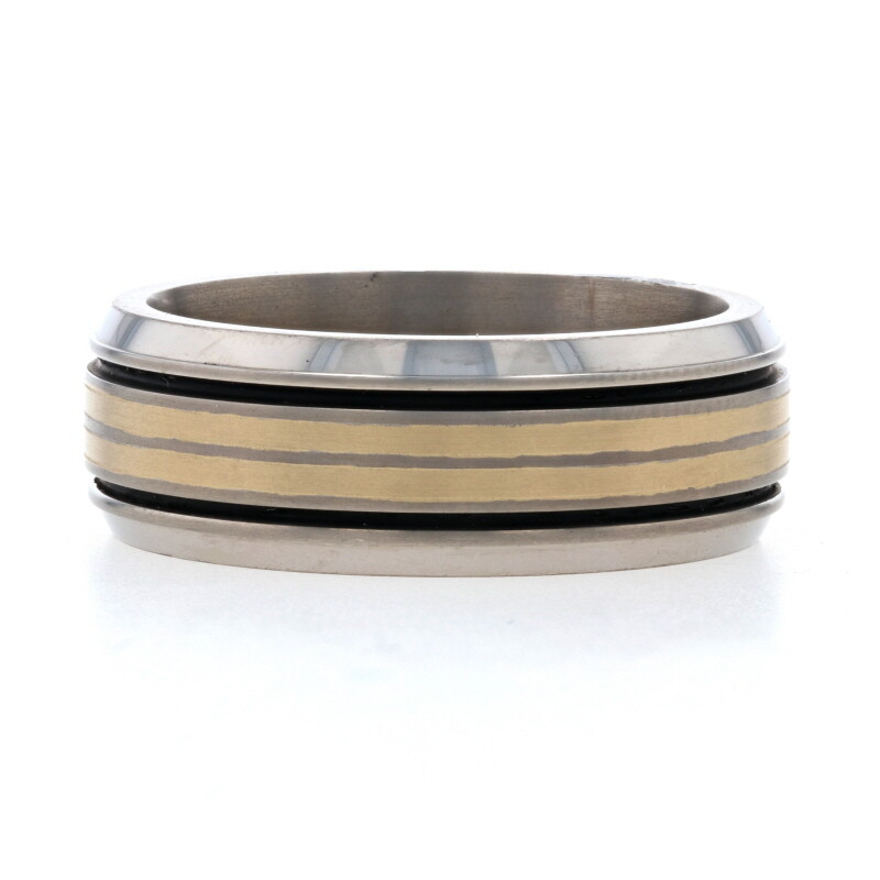 NEW Men's Wedding Band Titanium & 18k Ring 9 Comfort Fit Gold Mon Cheri 2-Toned