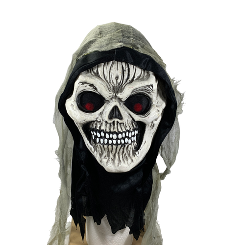 Skull Mask Hood Costume Light Up Eyes Fun World Skeleton Halloween Cosplay 8515 - Picture 16 of 24