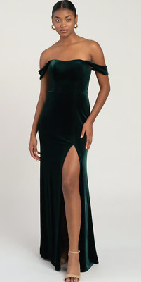 NWT Anthropologie Jenny Yoo Issa Dress Sz 14 Velvet Off Shoulder Emerald Green