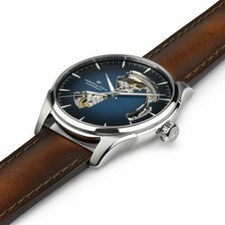 New Hamilton Jazzmaster Open Heart Blue Dial Leather Band Men's Watch H32675540 2