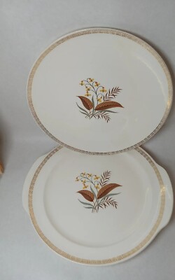 Cunningham & Pickett Oakdale cake plate 11  hand painted & 10 Inch -Lot Of 2