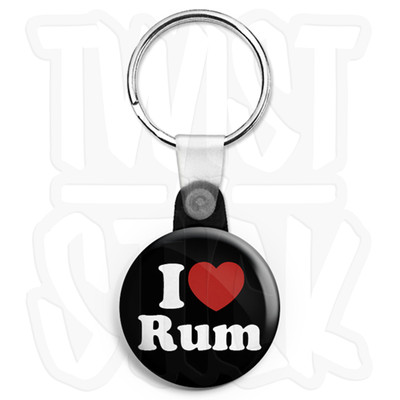I Love Rum, Schlüsselanhänger Button Anstecker - 25mm Alkohol Herz Keyrings, Zip Pull Option