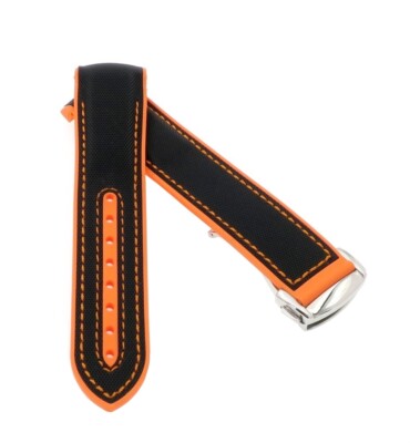 Premium Hybrid Uhrenband Modell Innsbruck-FSS schwarz-orange 22 mm, komp. Omega